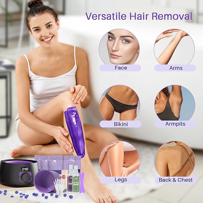 BLITZWAX Brazilian and Bikini Waxing Kit for Women, Hard Wax Warmer for Face, Legs and Body, At Home Hair Removal Kit, Beginner Friendly, Fast Heating, 51 Accessories, 6 Types Wax Bean Formula-BrightBean Baby