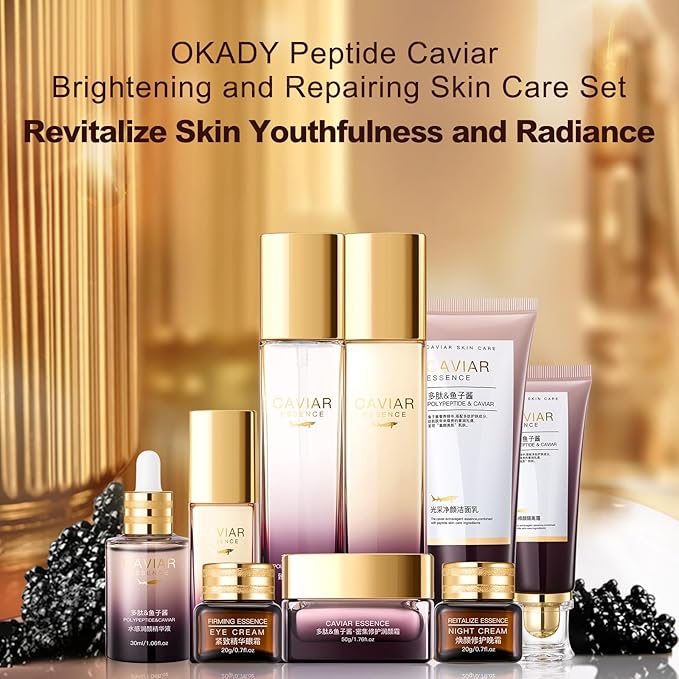O’KADY 9 Pcs skincare set Anti Aging Skin Daily Care Routine Kit With Vitamin C and Peptides Facial Cleanser Eye Mask Toner Serum Eye Cream Lotion Cream Lady Cream Gifts sets for Valentine's Day-BrightBean Baby