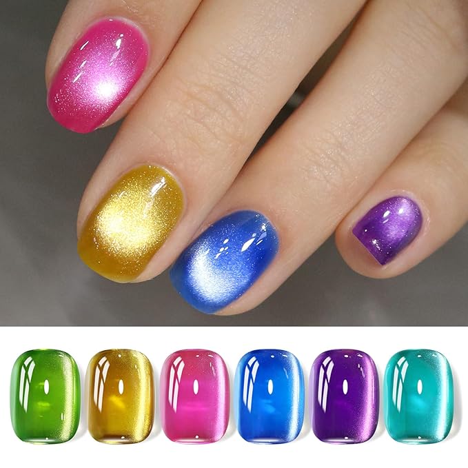 Born Pretty Cat Magnetic Eye Gel Nail Polish Neon Glazed Glass Crystal Magnetic Gel Spring Summer Yellow Green Pink Blue Purple Translucent Gel Polish Set Manicure Nail Art DIY at Home-BrightBean Baby