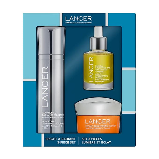 Lancer Skincare Bright & Radiant 3-Piece Set with Instant Brightening Booster, Omega Hydrating Oil, and Advanced C Radiance Treatment for Glowing Skin-BrightBean Baby
