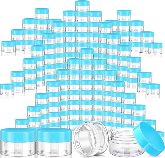 SATINIOR 100 Pcs Plastic Jars with Lids Small Containers Lids Wide Mouth Small Plastic Containers for Lotion Cream Rhinestones Body Butters Travel Storage(10 oz, Blue)-BrightBean Baby