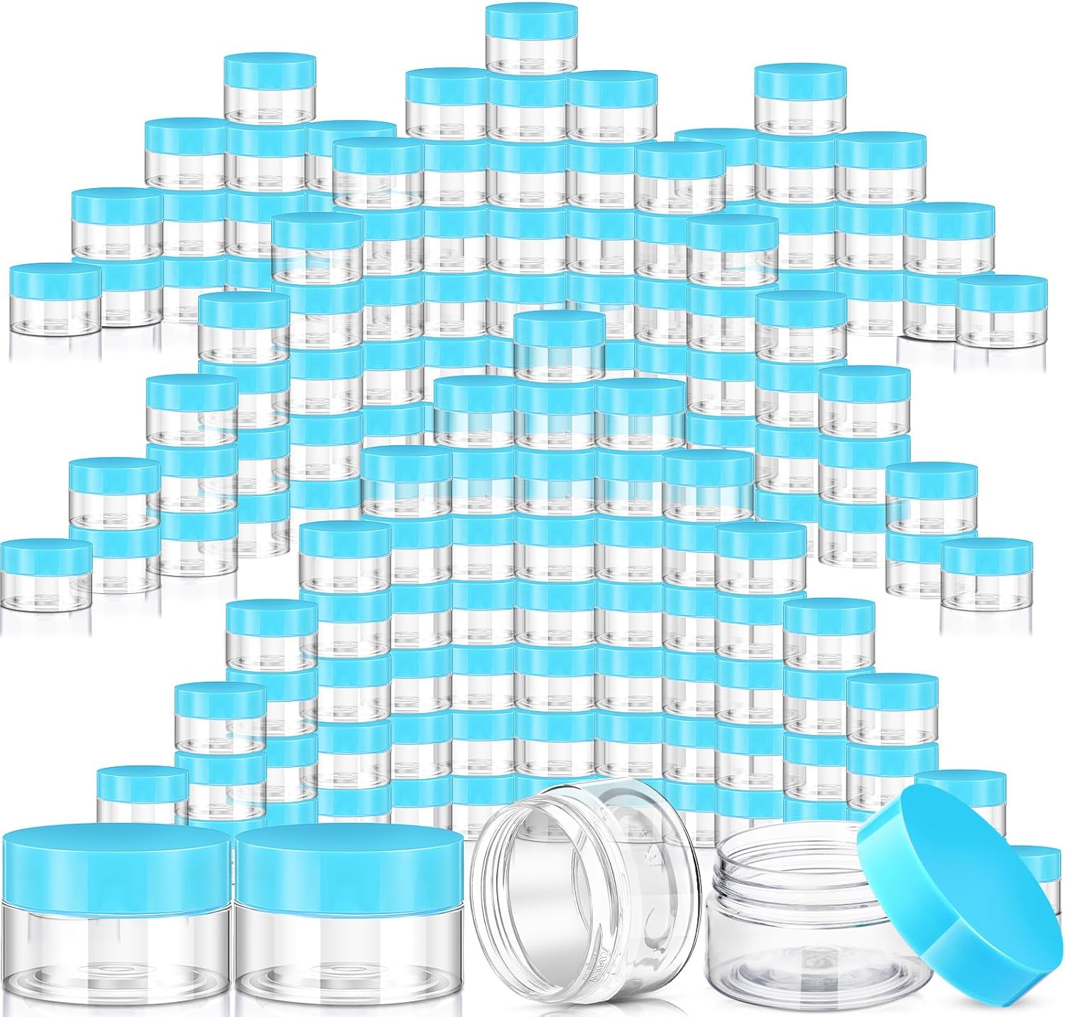 SATINIOR 100 Pcs Plastic Jars with Lids Small Containers Lids Wide Mouth Small Plastic Containers for Lotion Cream Rhinestones Body Butters Travel Storage(8 oz, Blue)-BrightBean Baby