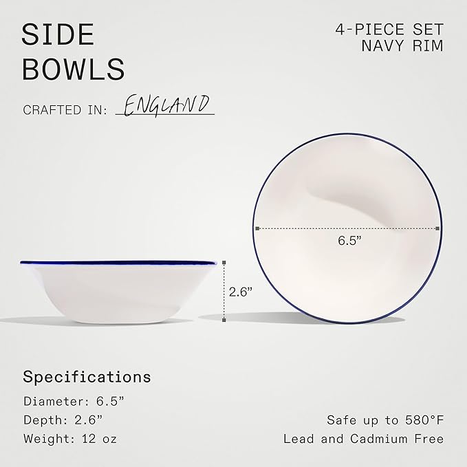Made In Cookware - Set of 4 - Side Bowls - White With Navy Rim - Porcelain - Crafted in England
