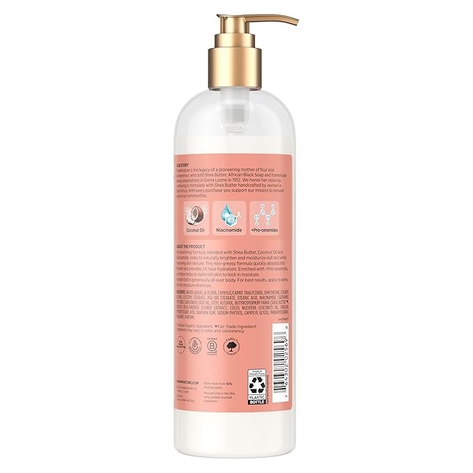 SheaMoisture Illuminating Body Lotion with Coconut Oil, Hibiscus, Niacinamide and Pro-Ceramides, Instantly Enhancing Skin's Natural Glow, 24H Moisturizing 16 oz-BrightBean Baby