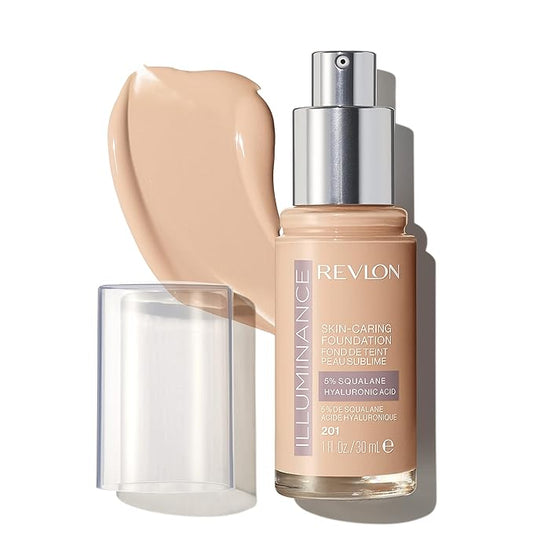 Revlon Illuminance Skin-Caring Liquid Foundation, Hyaluronic Acid, Hydrating and Nourishing Formula with Medium Coverage, 201 Creamy Natural (Pack of 1)-BrightBean Baby