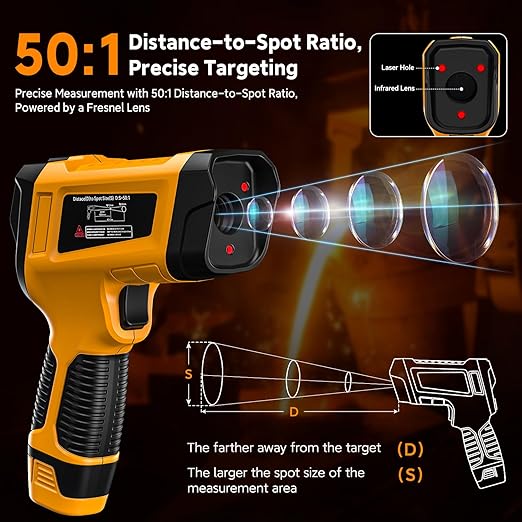 -58°F to 3992°F Infrared Thermometer IR Gun, High-Temp Digital Temperature Gun 50:1 Non-Contact Pyrometer & Triple Laser for Kiln, Forge, Furnace, Engine, HVAC, Industrial Use