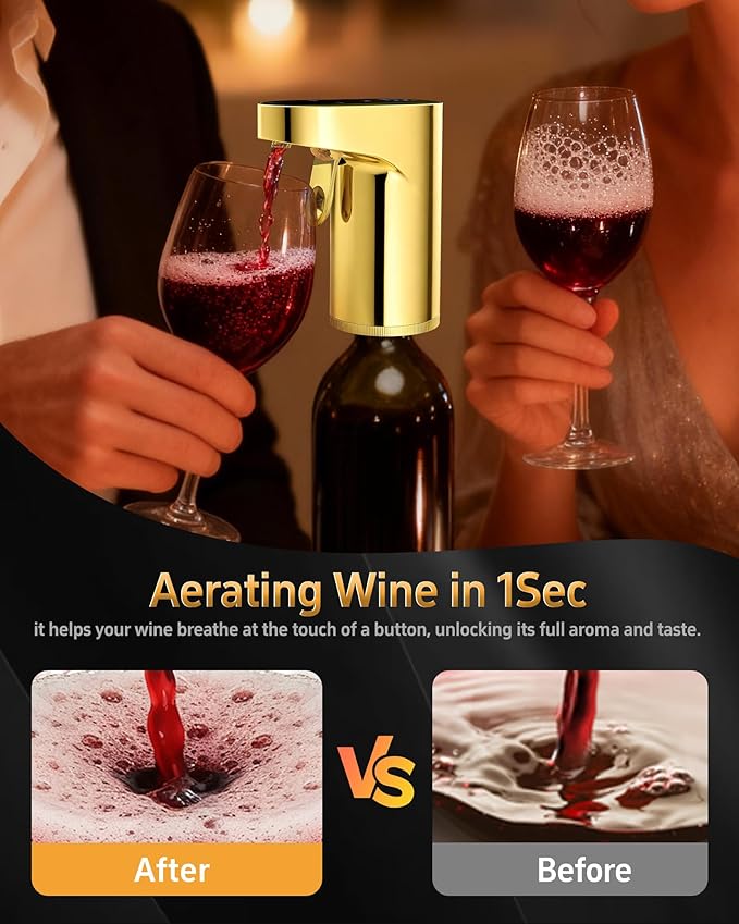 5-in-1 Electric Wine Decanter with Aerator,Digital Alcohol Bottle Dispenser Adjustable Dosing,Smart Whiskey Pourer, Liquor/Spirits Pump Automatic,Nice Gifts for Women Men Mom Dad Husband Boss (Gold)