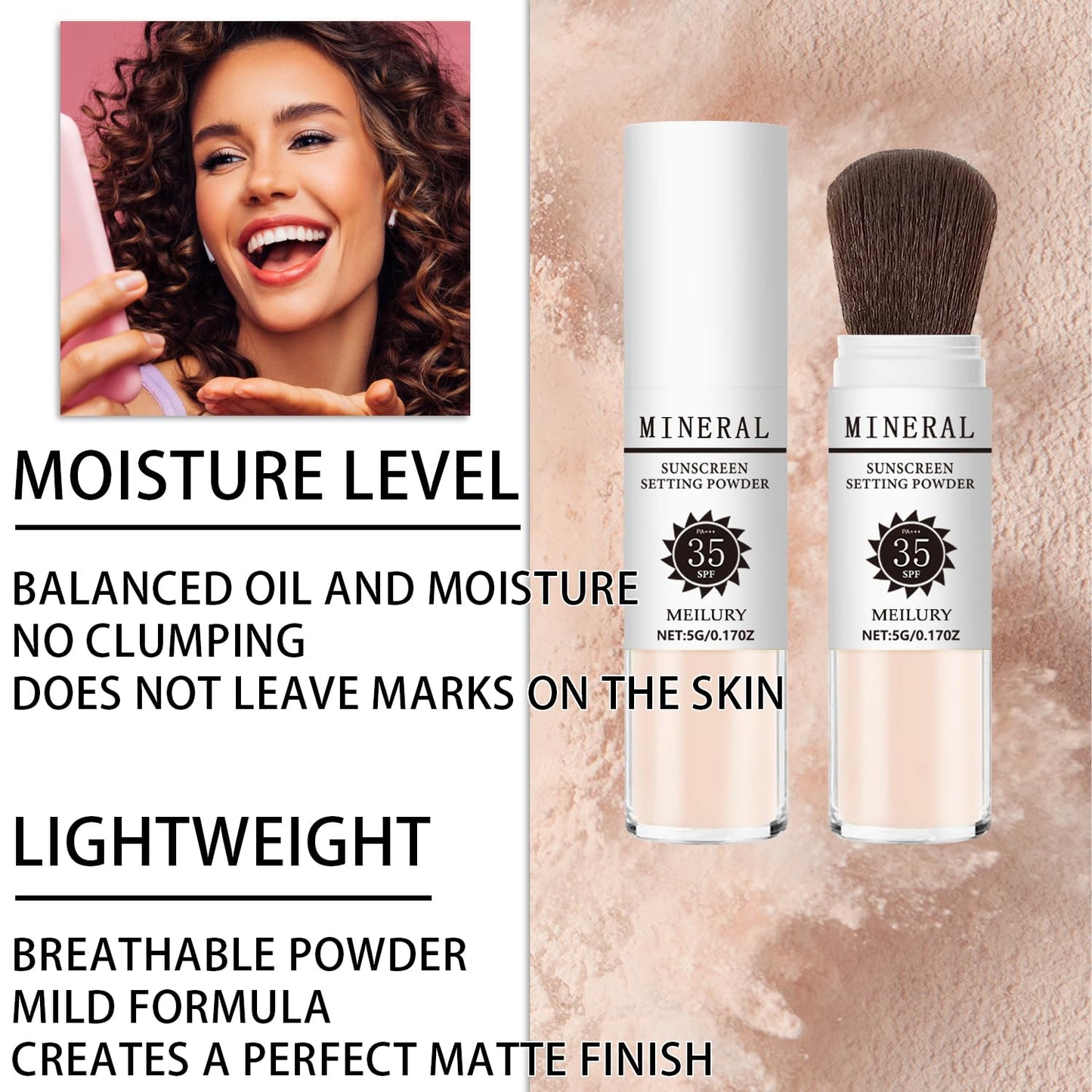 Sunscreen Setting Powder SPF 35, Mineral Brush Powder for Face & Scalp, Oil Control Natural Matte Finish Loose Powder Translucent Lasting Lightweight Breathable for All Skin (#01 Translucent)-BrightBean Baby