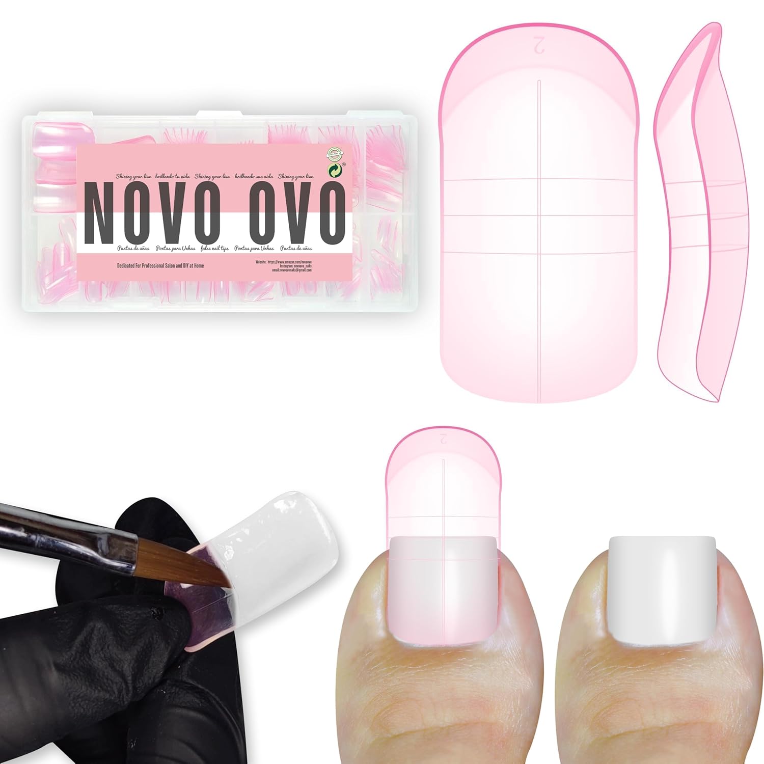 300 Pcs Toe Nail Dual Forms for Poly Gel Toenail Extension, PINK, Reusable Molds for Polygel Buider Hard Gel Acrylic French Tip Toenails, for Nail Art Salon Pedicure & DIY at Home 15 sizes-BrightBean Baby