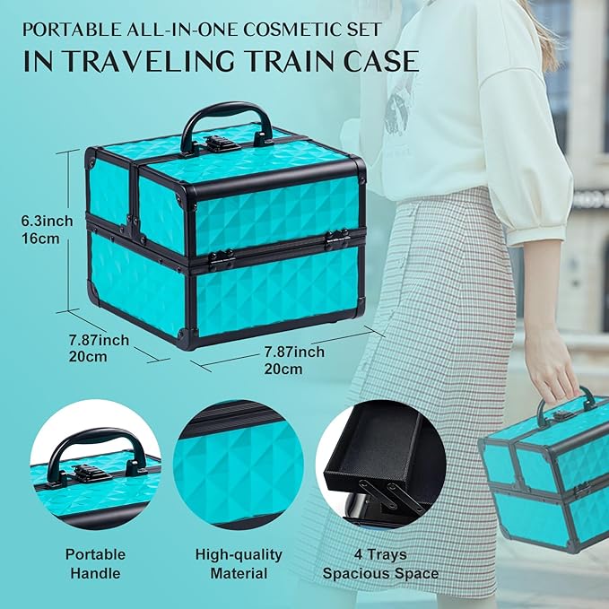 Color Nymph All In One Makeup Kit Comestics Gifts for Girls Teens, Travel Makeup Set 4 Trays Train Case for Beginner Includes Eyeshadow Highlighter Lipgloss Blush Concealer Brush Eyeliner Lipbalm-BrightBean Baby