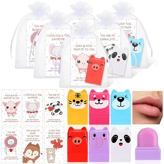 30 Sets Wild Animal Birthday Lip Balm Gifts Bulk Baby Shower Prizes Gift Girl Birthday Lip Balm Jungle Animal Party Favors for Preschool Toddler Boy Girl Classroom Prizes Classroom Prizes-BrightBean Baby