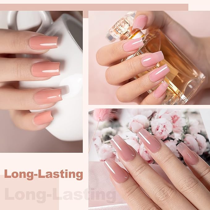 RARJSM Nude Gel Polish Set Jelly Pink Collection of 6 Transparent Natural Colors Sheer Pink Milky Mavue Purple Light Brown French Manicure LED UV Gel Nail Polish Soak Off Curing Requires Home Salon-BrightBean Baby