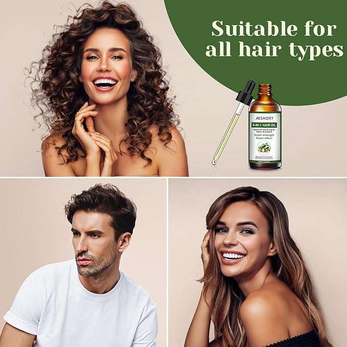 Aeshory Hair Oil - 5 IN 1 Hair Care Oil with Rosemary, Castor, Argan, Vitamin E, and Avocado for Hair Growth and Strengthening - Nourishing and Volumizing 3.38 fl oz-BrightBean Baby