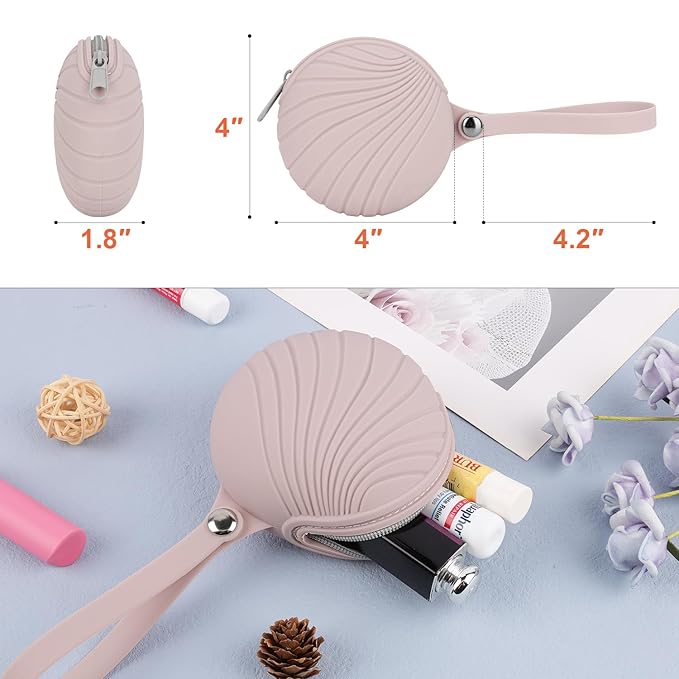 Desing Wish Silicone Lip Balm Holder with Silicone Zipper Pouch, Portable Lip Balm Keychain Sleeve - Silicone Storage Bag for Lip Balms/Small Cosmetics/Earphones/Keys - Pink-BrightBean Baby