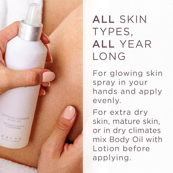 Zents Luminous Cashmere Body Oil (Ore Fragrance) | Moisturizing Body Oil with Vitamin E & Organic Coconut Oil | Softens & Smooths Skin | 8 fl oz-BrightBean Baby