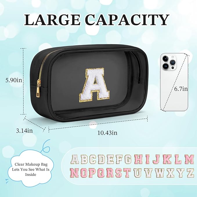 YOOLIFE Travel Toiletry Bag for Women, Black Clear Makeup Bag Cute Make Up Bag for Women Cosmetic Bags Skin Care Makeup Bag Organizer Birthday Gifts for Women Teacher Mother Girlfriend Initial D-BrightBean Baby