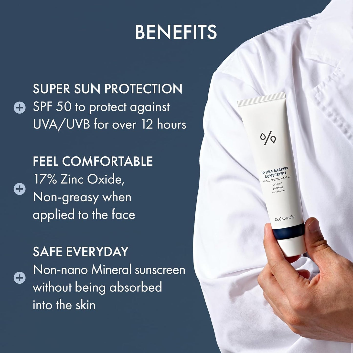 Dr.Ceuracle Hydra Barrier Mineral Sunscreen Broad Spectrum SPF 50 - Korean Sunscreen with Zinc Oxide and Hyaluronic Acid, Dewy Glow (50 ml / 1.69 fl. oz.)-BrightBean Baby