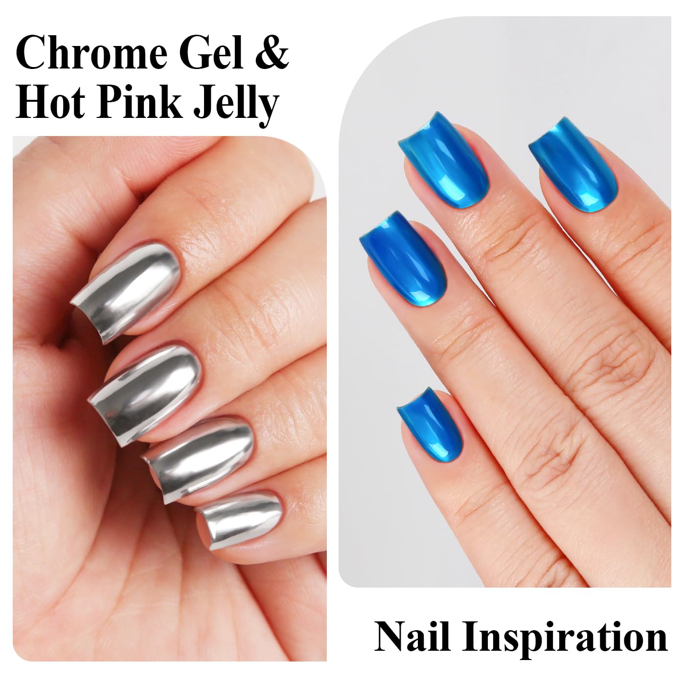 Imtiti Metallic Gel Nail Polish Set, 2 Pcs 10ml Chrome Mirror Shine GEl POlish & Sky Blue Jelly GEL Soak Off UV LED Spring Summer Art Manicure Salon DIY Design Kit-BrightBean Baby