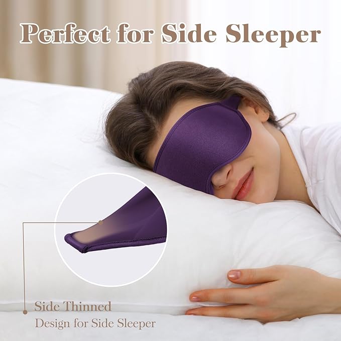 3D Cooling Eye Mask Sleep Mask for Men & Women, 100% Pressure-Free & Light Block-Out Eye Mask for Sleep with Easy Adjustable Strap, Night Eye Cover for Travel, Purple-BrightBean Baby