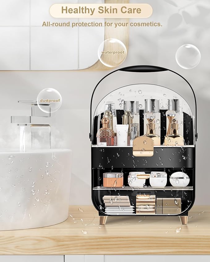 Makeup Organizer, Skincare Holder Bathroom Counter Organizer, Storage Box Cosmetic Display Cases, Teen Girl Gifts Trendy Stuff Make up Organizers for Vanity, Dresser, Countertop (black)-BrightBean Baby