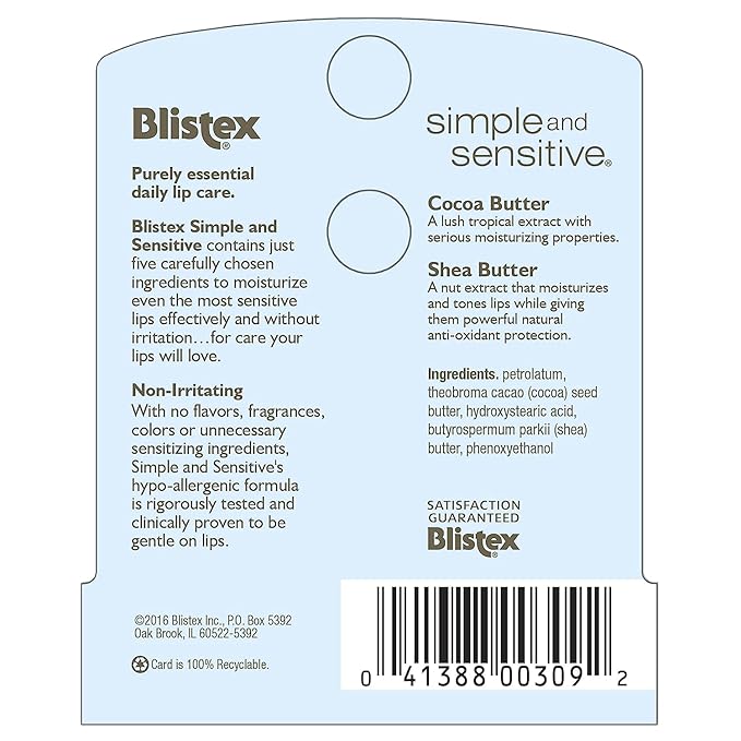 Blistex Simple and Sensitive Hypo-allergenic, Non-irritating Lip Moisturizer, (5-pack)-BrightBean Baby