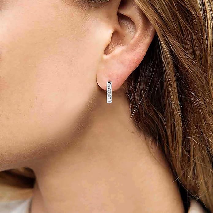 Geometric Crystal Bar Earrings Silver Cz Bar Stick Earrings Cz Rhinestone Bar Stud Earrings Silver Minimalist Earrings Jewelry for Women and Girls-BrightBean Baby
