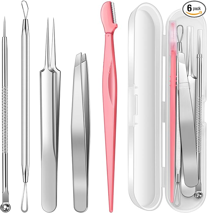 TsMADDTs Blackhead Remover Tools, Ingrown Hair Tweezers, Pimple Popper Tool Kit, Blackhead Extractor, Eyebrows Tweezers for Women Facial Hair Razors-BrightBean Baby