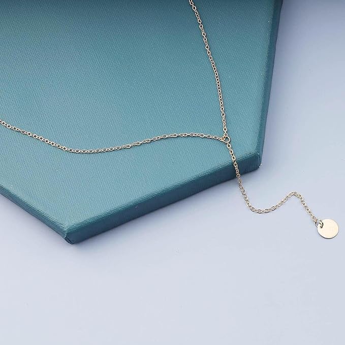 Boho Coin Disc Necklace Gold Long Y Lariat Necklace Disc Y Drop Necklace Trendy Minimalist Everyday Necklace Jewelry for Women and Girls-BrightBean Baby