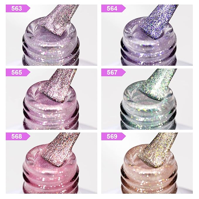 RARJSM Aurora Cat Eye Gel Nail Polish Set 6 Colors Velvet Silver Glitter Purple Pink Green Champagne Galaxy Star Cloud Ice Gel Polish with Magnet Stick UV LED Curing Requires Soak Off Home Salon-BrightBean Baby