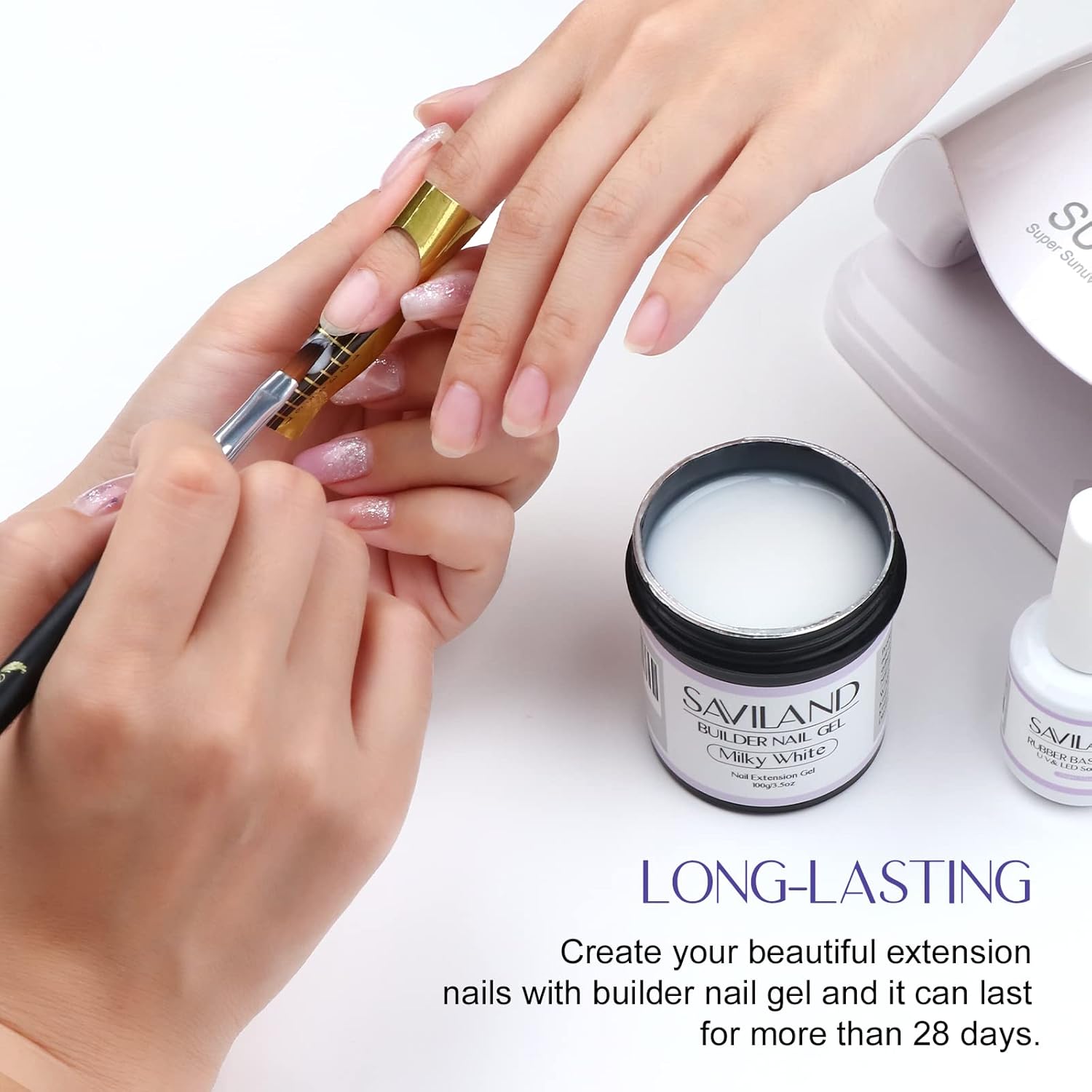 SAVILAND LED & U V Builder Nail Gel - 3.53 oz White Nail Extension for Professional Salon Gel Builder for Nails Hard Gel for DIY Nail Art Supplies Manicure Set, Gift for Women Ladies Girls-BrightBean Baby