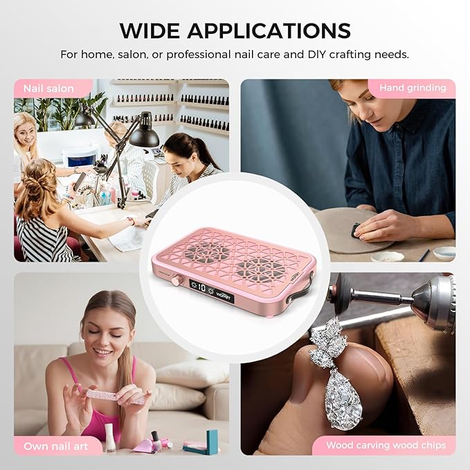 Professional Nail Dust Collector, 1600PA Portable Vacuum Fan Dust Collector with Disposable Filter Paper (30 Pcs) for Nail Polishing & Manicure Pedicure, Low Noise, Nail Salon & Home - Pink-BrightBean Baby