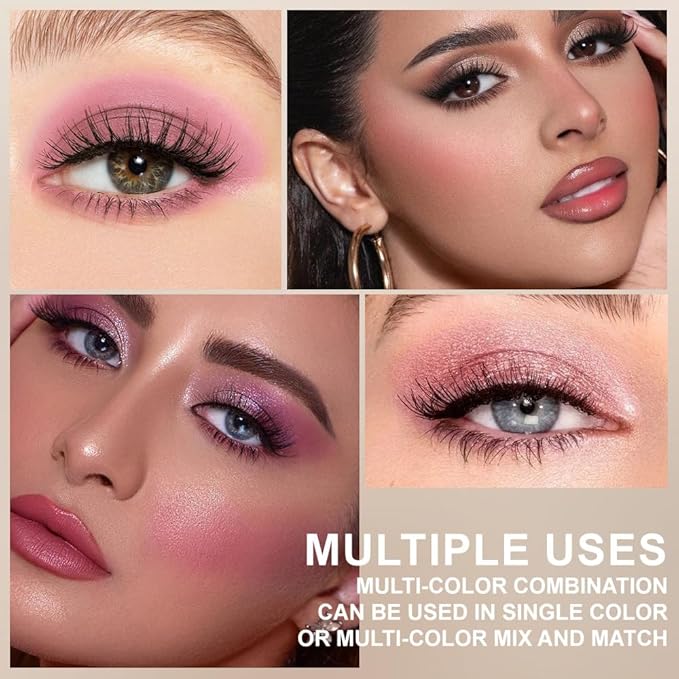 6-in-1 Cream & Powder Makeup Palette – Blush Highlighter & Eyeshadow, Matte & Shimmer Rose Nude Tones, Travel-Friendly Compact for Daily & Travel Use 02-BrightBean Baby