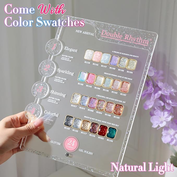 Double Rhythm 28Pcs 0.5Oz Glitter Gel Nail Polish Set Same Color Same Bottle Soak Off Gel Polish Kit Nail Art Manicure Salon DIY at Home (Sparkle Pearl Shimmer Collection-T24-9)-BrightBean Baby