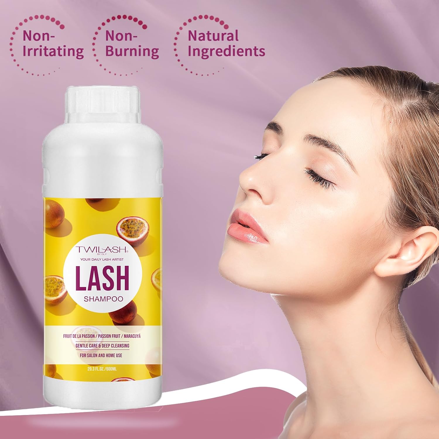 Lash Shampoo Bulk, Eyelash Cleanser for Extensions 2 Liters, Dispenser Pump, Non-irritating or Burning Eyelid Foaming Cleanser for Professional Salon and Home Use (Passion Fruit-1L)-BrightBean Baby