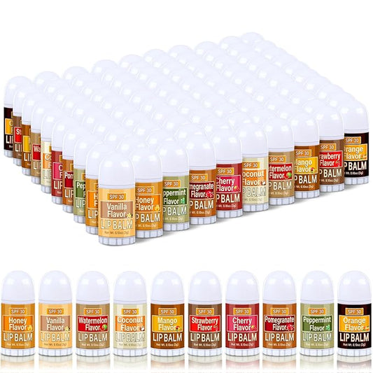 100 Pcs Mini Sunscreen Lip Balms Bulk SPF 30 Lip Balm Sticks Favors with Sunscreen SPF Employee Staff Appreciation Gifts Bulk Team Coworkers Christmas Party Gifts for Travel Beach-BrightBean Baby