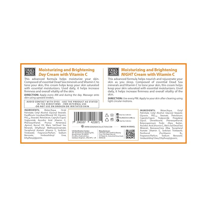 Dead Sea Collection Day and Night Cream Kit with Vitamin C - Anti-Wrinkle - Dead Sea Minerals - Nourishing, Moisturizer, Hydrating and Smoothing Face Cream (3.38 fl.oz)-BrightBean Baby