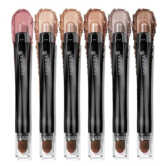 Neutral Eyeshadow Stick Makeup 6PCS Set, Brown Nude Metallic Shimmer Matte Cream Eye Shadow Palette Eyeliner Brightener Pencil Crayon - BROWN CANYON-BrightBean Baby