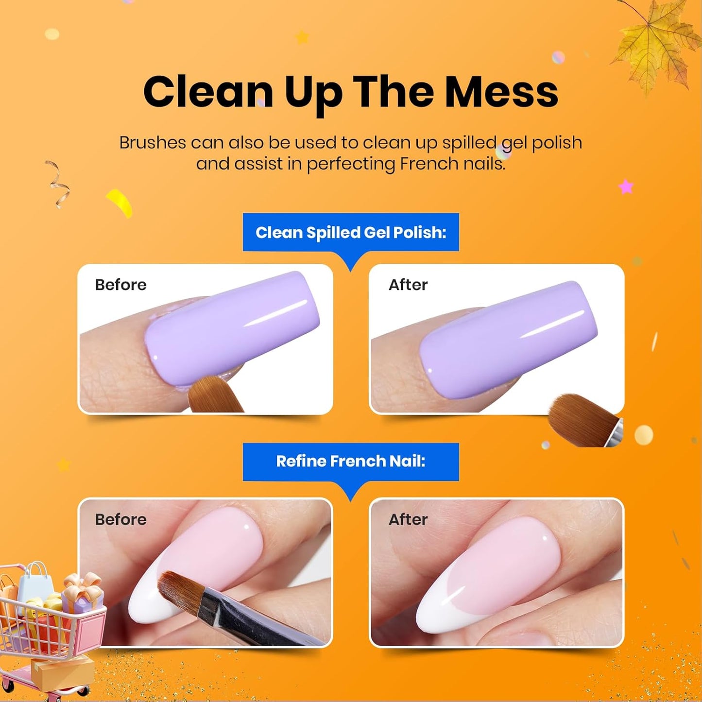 Beetles Gel Nail Art Brushes, 6 Pcs Double-Ended Fingernail Art Design Pens Gel Paint Liner Ombre Gradient French Tip Brush Dotting Pen Nail Brush Set, DIY Manicure Tools Gift for Women-BrightBean Baby