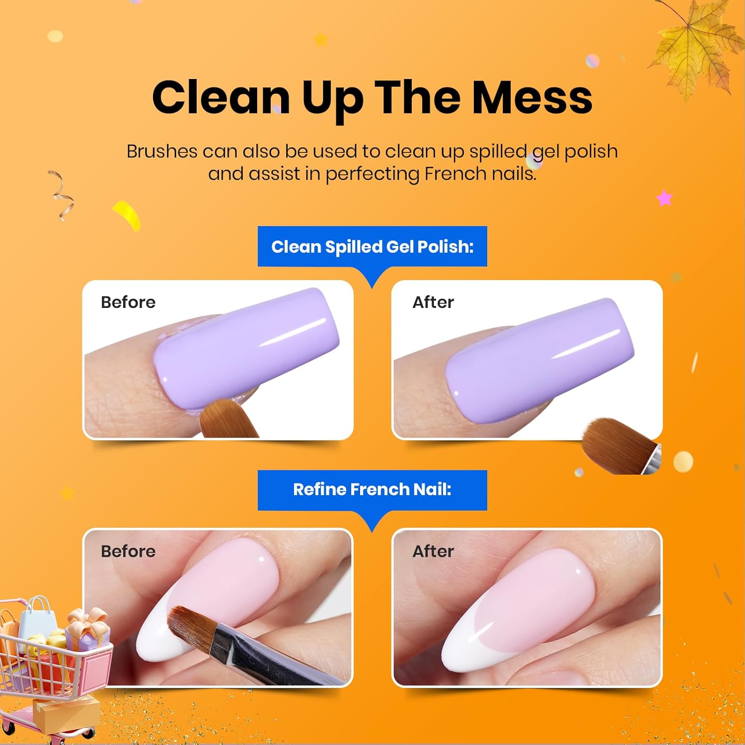 Beetles Gel Nail Art Brushes, 6 Pcs Double-Ended Fingernail Art Design Pens Gel Paint Liner Ombre Gradient French Tip Brush Dotting Pen Nail Brush Set, DIY Manicure Tools Gift for Women-BrightBean Baby