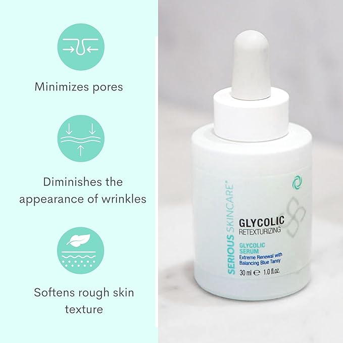 Serious Skincare Glycolic Skin Renewal Set - Retexturizing Serum - Facial Moisture Cream - Face Wash Cleanser - Balancing Blue Tansy Extract - Improve Appearance of Lines, Wrinkles and Enlarged Pores-BrightBean Baby