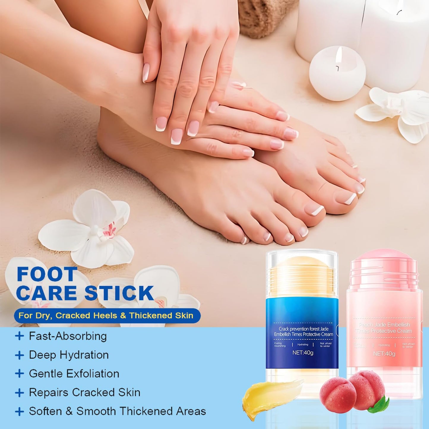 Crack Feet Prevention Stick,2pcs Anti Crack Foot Cream For Dry Heels,Moisturizing Foot Balm Stick for Women Men Dry Heels(Pink+Blue)-BrightBean Baby