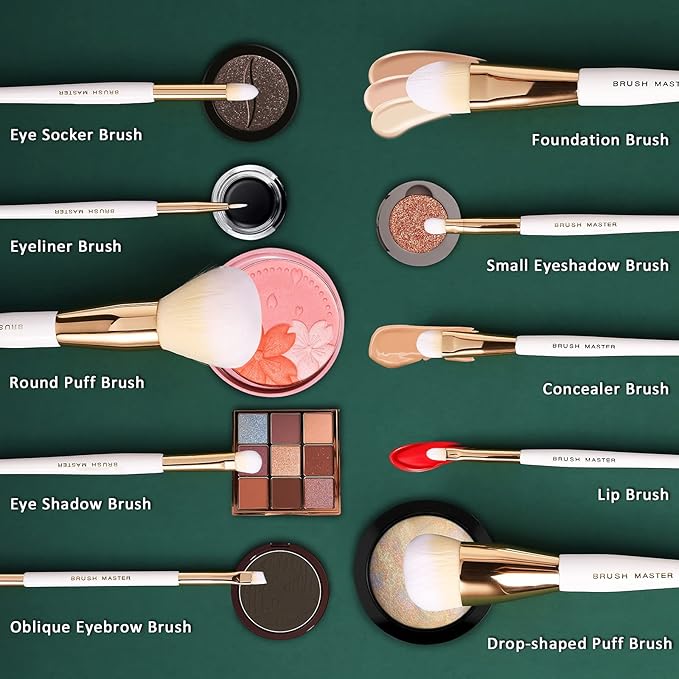 Makeup Brushes Set 10Pcs Professional Kabuki Foundation Eyeshadow Blush Blending Lip Full Face Cosmetic Kit W/Makeup Brush Set with Holder-BrightBean Baby