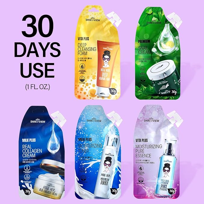 Skin Hydrating Kit Travel Mini Size 5 STEP Skincare Set for Healthier 30 Days Supply with Pouch-BrightBean Baby