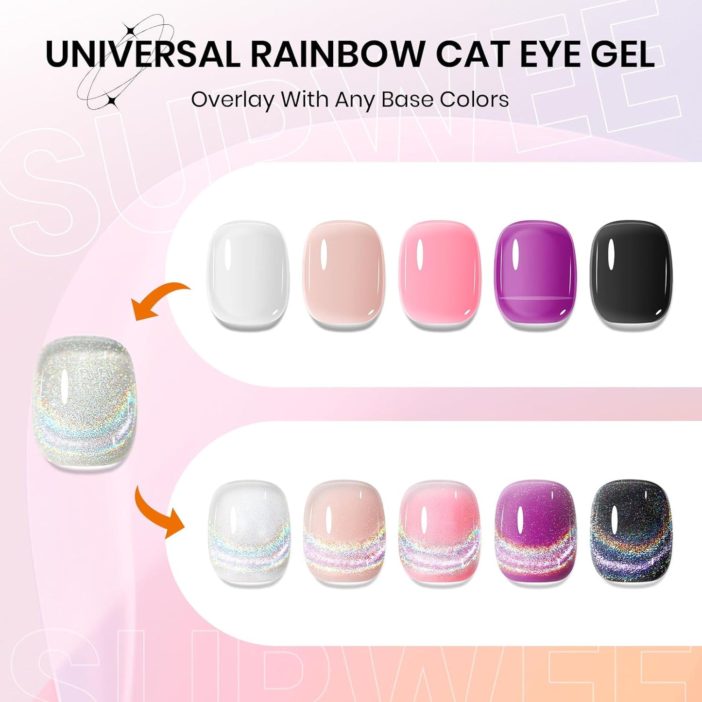 Rainbow Cat Eye Gel Polish - 15ml Holographic 9D Cat Eye with Magnetic Stick for a Glittery Iridescent Galaxy Effect Soak Off UV Lamp Perfect for Nail Art & DIY Manicures at Home-BrightBean Baby