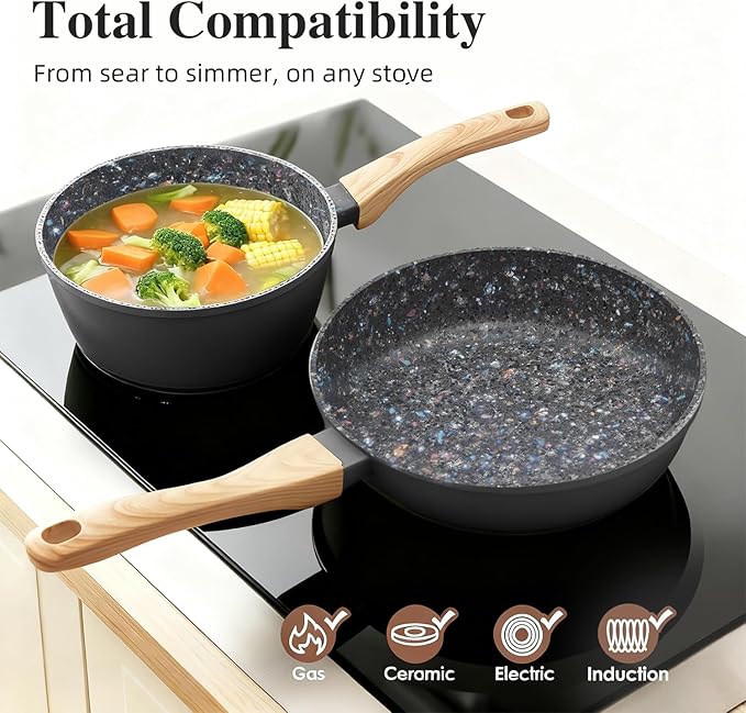 Jovire 3-Piece Nonstick Cookware Set with Lids - Black