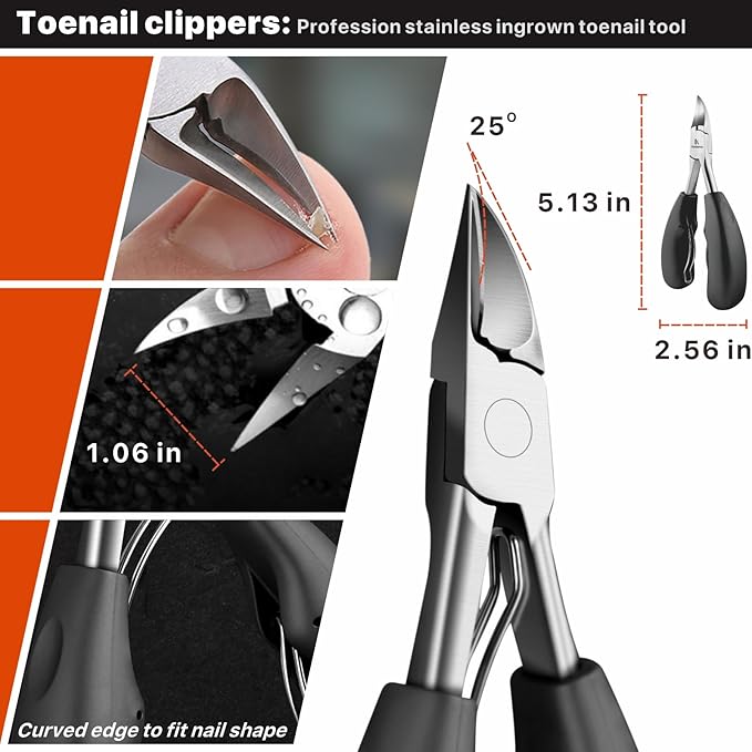Toenail Clippers for Seniors Thick Toenails, Toe Nail Clippers Adult Thick Nails Long Handle, Professional Heavy Duty Nail Clippers 6Pcs Black-BrightBean Baby