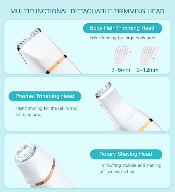 Bikini Trimmer for Women, 3in1 Electric Razor for Women with Facial Trimmers & Intimate Shaver for Sensitive Skin, Waterproof Wet & Dry Use Rechargeable Pubic Hair Trimmer Removal-BrightBean Baby