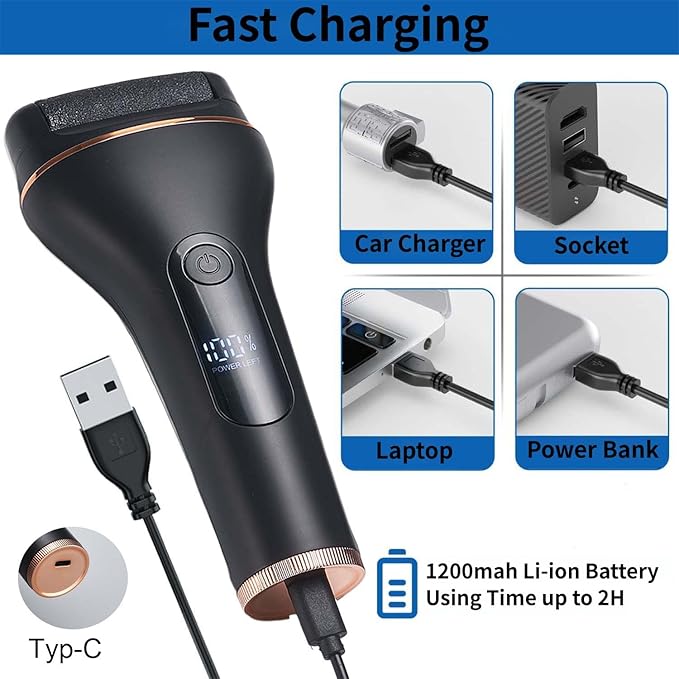 Electric Foot Callus Remover, Portable Electric Foot File with 15 in 1 Professional Pedicure Kits, Rechargeable Pedicure Tools for Foot Care, Waterproof Remover Cracked Feet & Dead Skin (Black)-BrightBean Baby