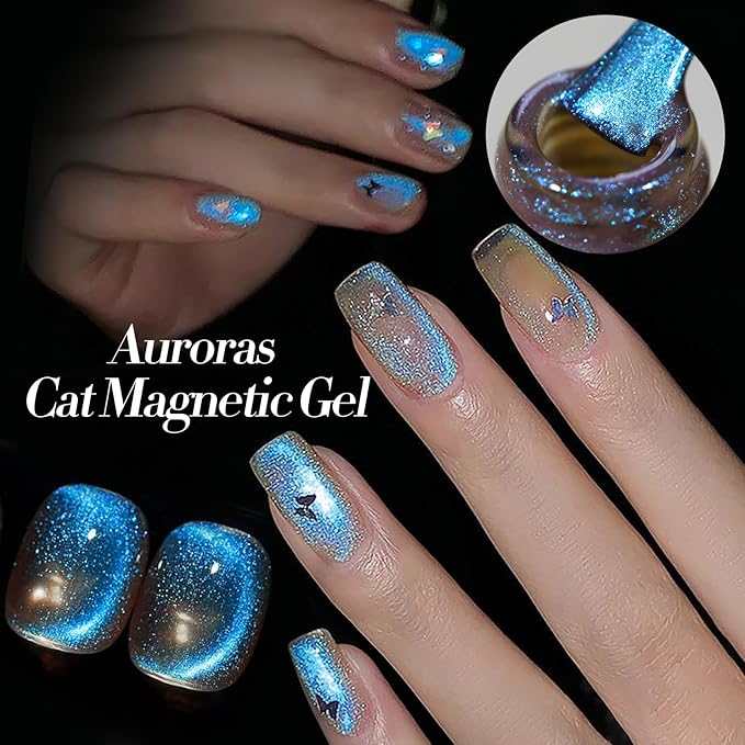 Born Pretty Cat Magnetic Eye Gel Nail Polish Aurora Mermaid Blue Purple Pink Yellow Red Gel Polish Glass Holographic Glitter Gel Nail Polish for Nail Art Manicure Salon DIY 6PCS 7ML-BrightBean Baby