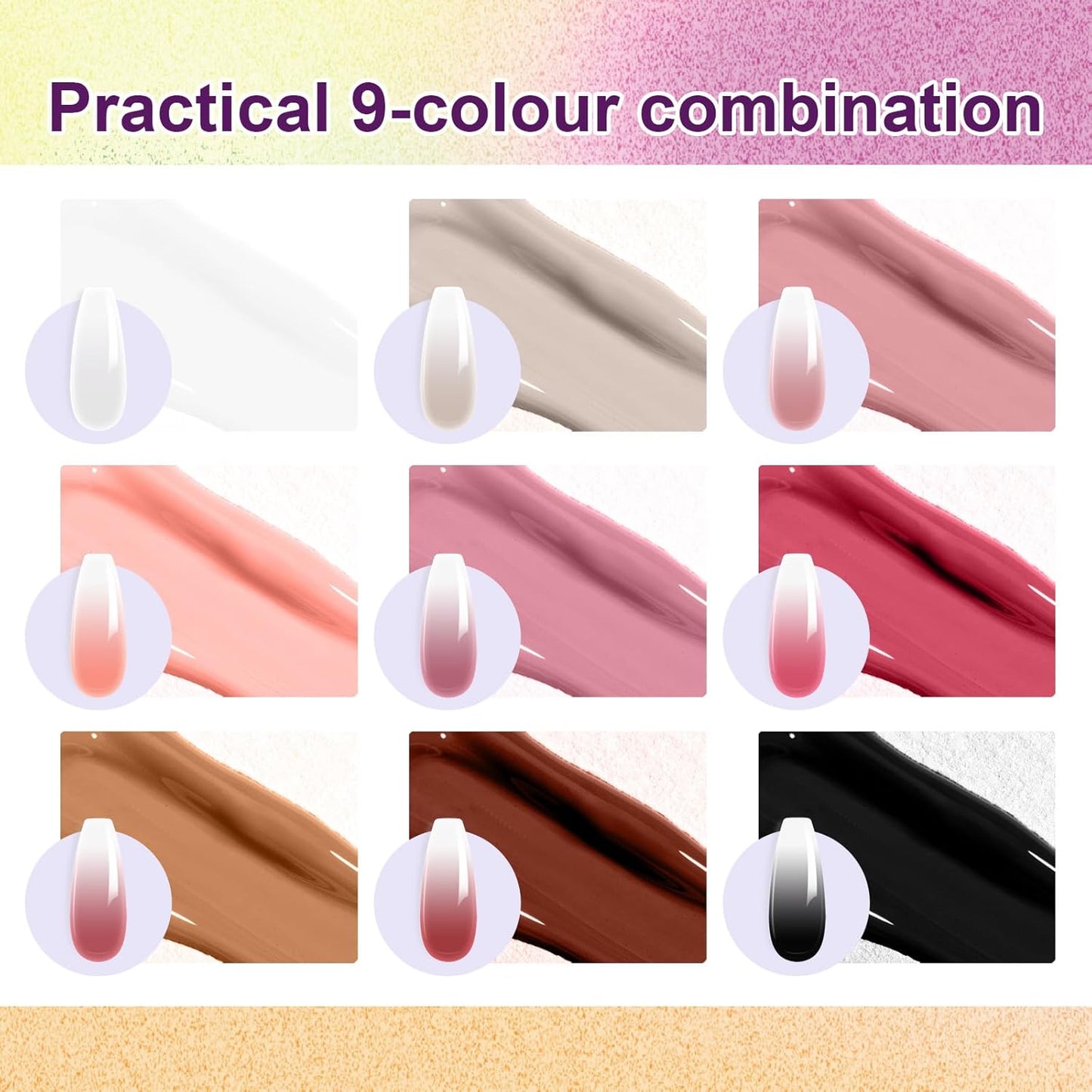 Gradient Painting Gel, 9 Colors Ombre Gel Nail Polish Nude Pink Almond Black&White for Pigment Pat Nails Nude Pink Almond Aura Nails, French Manicure DIY Nail Art Nude Rose Chroma-BrightBean Baby